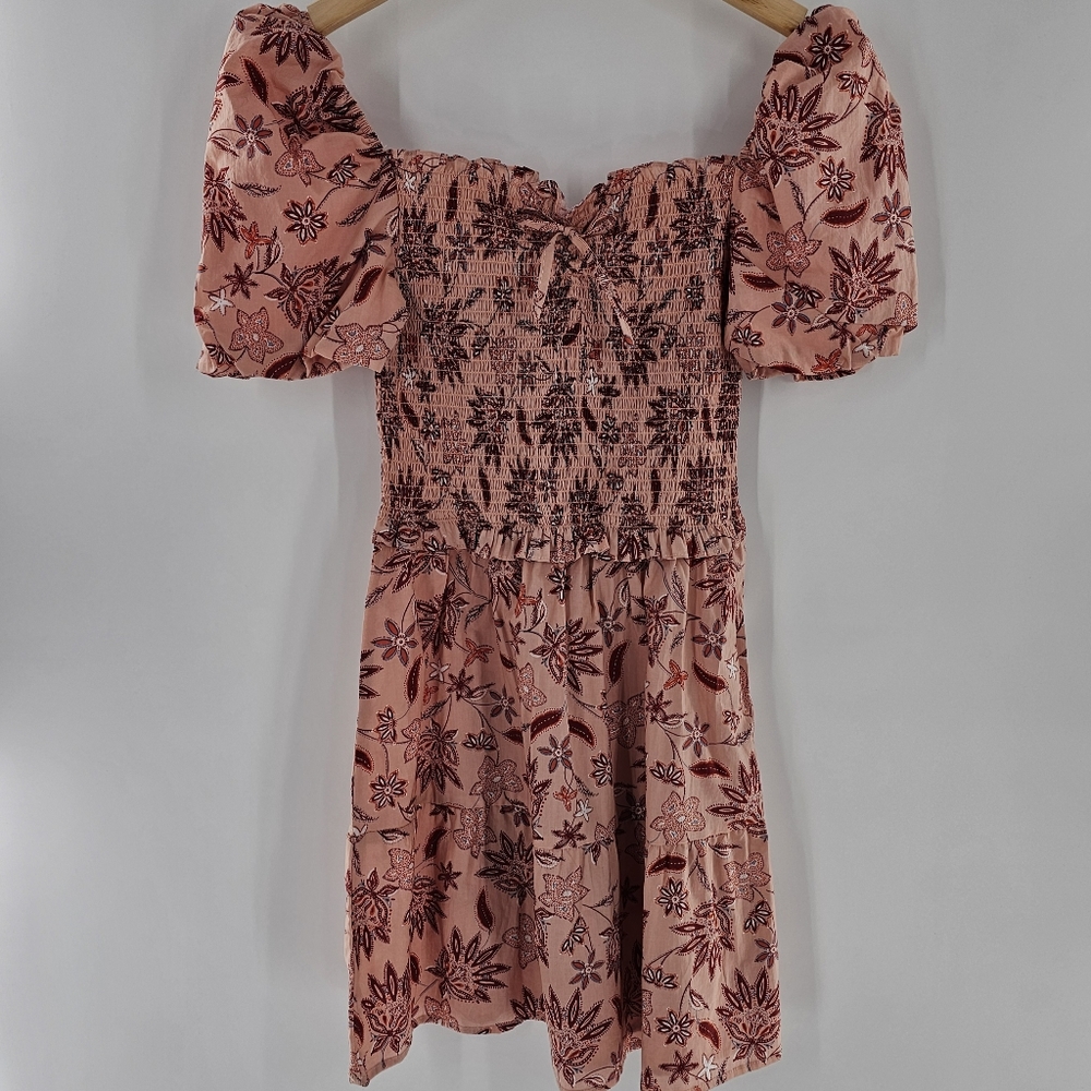 BB Dakota Short Sleeve Peachy Floral Cotton Candy Midi Dress Womens Size XSmall